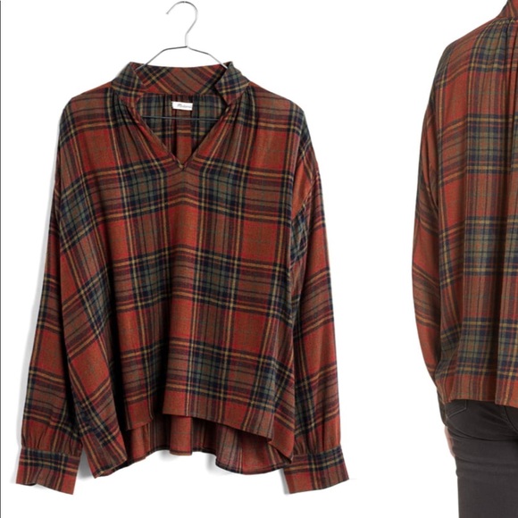 Madewell Highroad Plaid Popover Top Size Small NWT - Picture 2 of 7